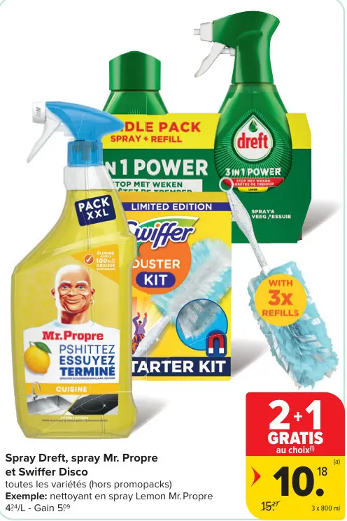 Offre: Spray Dreft, spray Mr. Propre et Swiffer Disc