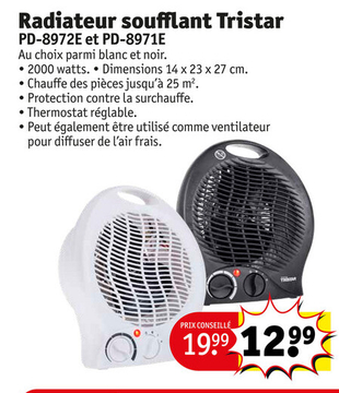 Offre: Radiateur soufflant Tristar PD-8972E et PD-89