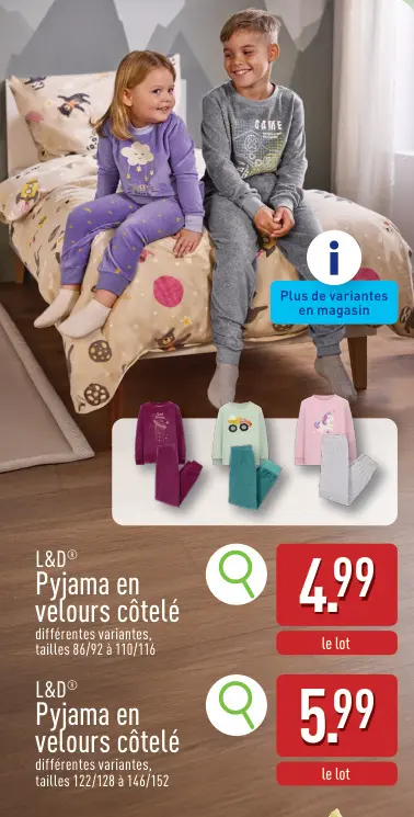 Offre: Pyjama en velours côtelé