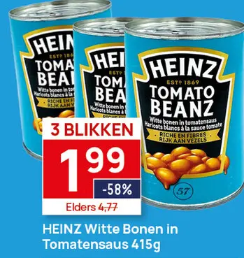 Aanbieding: 3 pakken Heinz Witte Bonen in Tomatensaus   415g