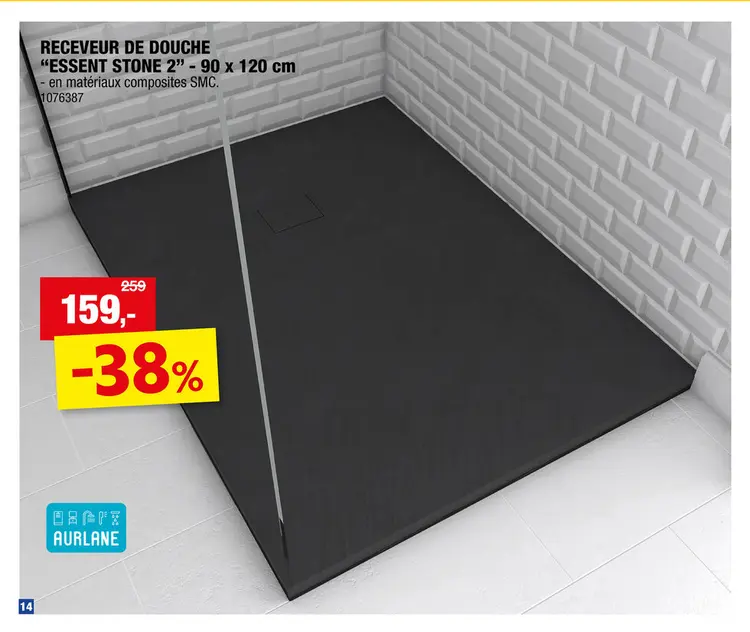 Offre: Aurlane Essent Stone 2 receveur de douche lineaire 90x120 cm noir