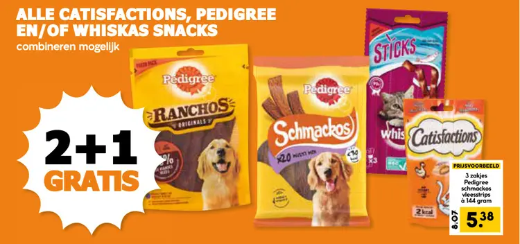 Aanbieding: Alle Catisfactions, Pedigree en/of Whiskas snacks