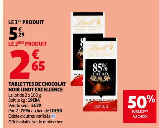 Promotie: Tablettes de chocolat noir Lindt excellence