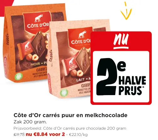 Promotie: Carrés puur en melkchocolade
