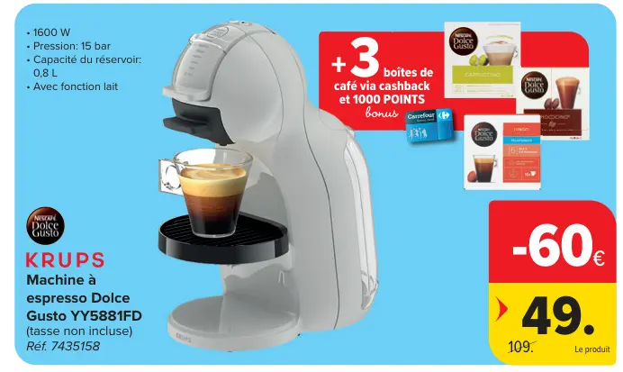 Offre: Machine à espresso Dolce Gusto YY5881FD