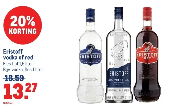 Aanbieding: Eristoff vodka of red