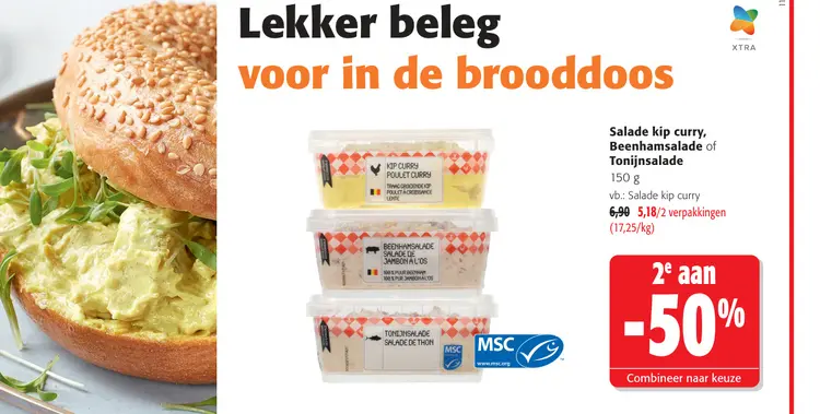 Promotie: Salade kip curry, Beenhamsalade of Tonijnsala