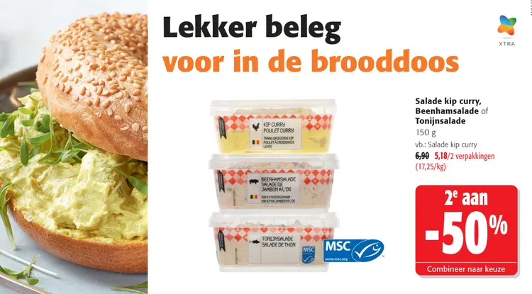 Promotie: Salade kip curry, Beenhamsalade of Tonijnsalade