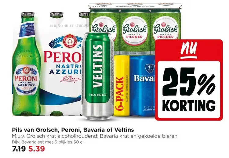 Aanbieding: Pils van Grolsch, Peroni, Bavaria of Veltins