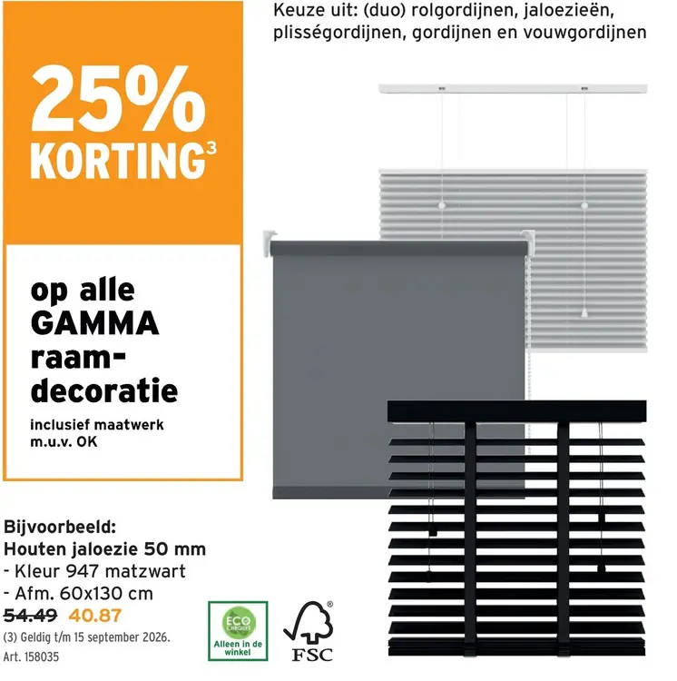Promotie: Houten jaloezie 50 mm