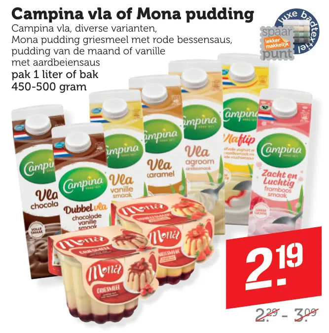 Aanbieding: Campina vla of Mona pudding
