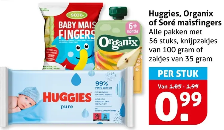Aanbieding: Huggies, Organix of Soré maisfingers