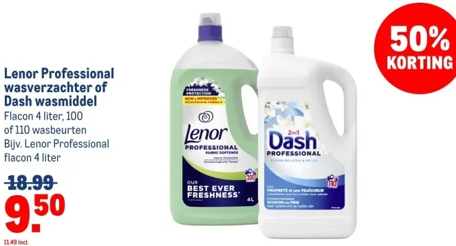 Aanbieding: Lenor Professional wasverzachter of Dash wasm