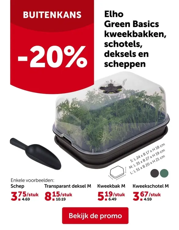 Promotie: Elho Green Basics kweekbakken, schotels, deksels en scheppen