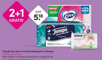 Aanbieding: Demak'Up, Edet vochtig toiletpapier of Tempo
