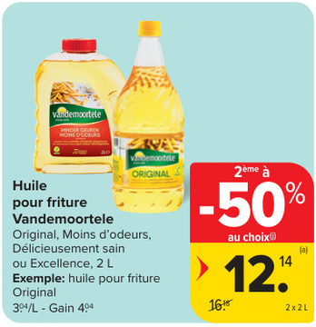 Offre: Huile pour friture Vandemoortele