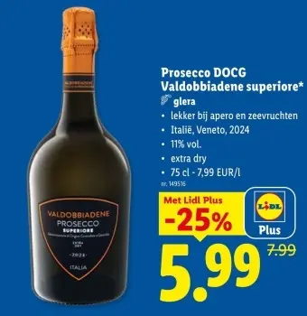 Promotie: Prosecco DOCG Valdobbiadene superiore* glera