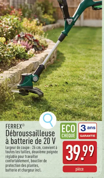 Offre: Débroussailleuse à batterie de 20 V