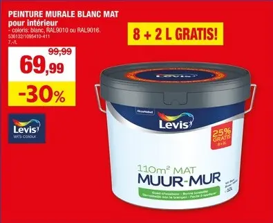 Offre: Levis peinture murale mat 8+2l blanc