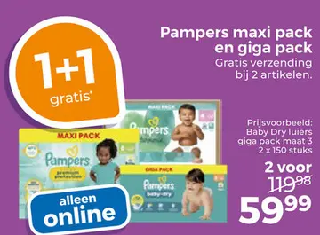 Aanbieding: Pampers maxi pack en giga pack