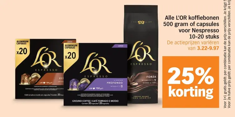 Aanbieding: L'OR koffiebonen of capsules voor Nespresso