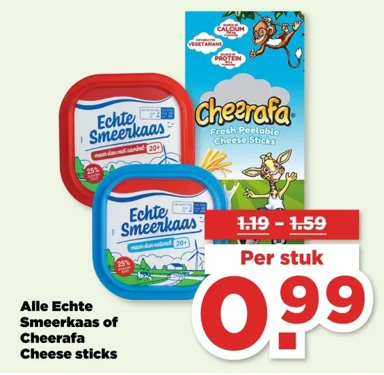 Aanbieding: Echte Smeerkaas of Cheerafa Cheese sticks