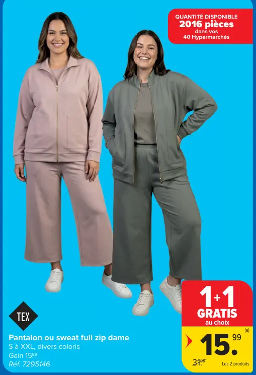 Offre: Pantalon ou sweat full zip dame