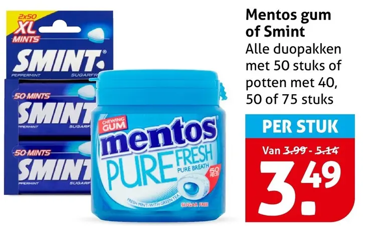 Aanbieding: Mentos gum or Smint