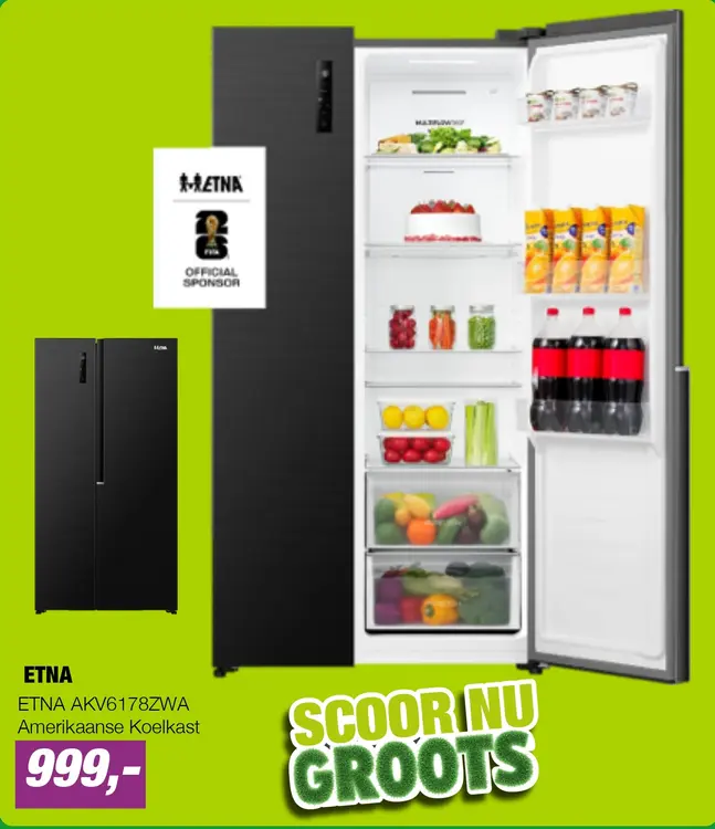 Aanbieding: ETNA AKV6178ZWA Amerikaanse Koelkast