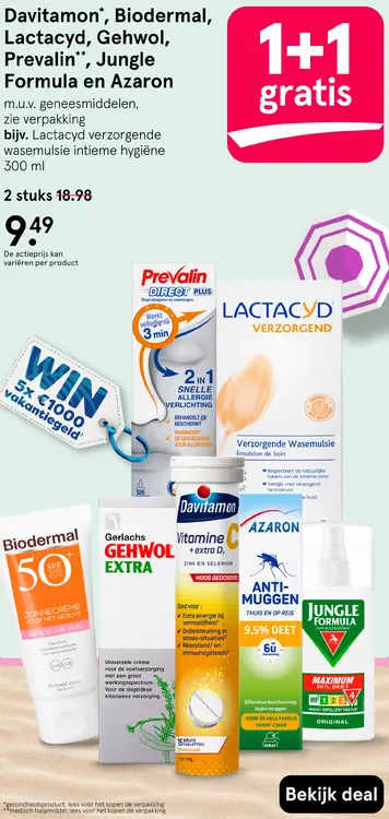 Aanbieding: Davitamon*, Biodermal, Lactacyd, Gehwol, Prevalin, Jungle Formula en Azaron