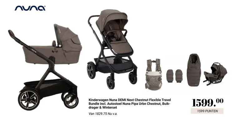 Aanbieding: Kinderwagen Nuna DEMI Next Chestnut Flexible Travel bundle