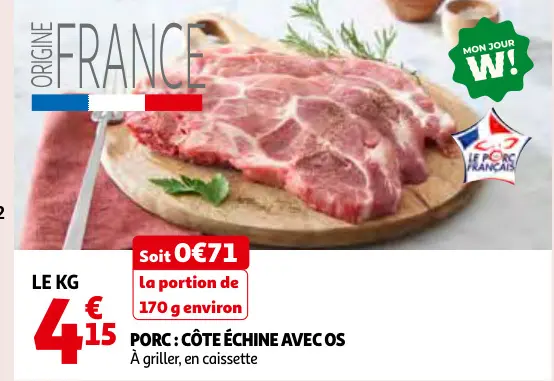 Offre: Porc: côte échine avec os