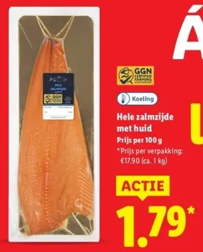 Aanbieding: Hele zalmzijde met huid