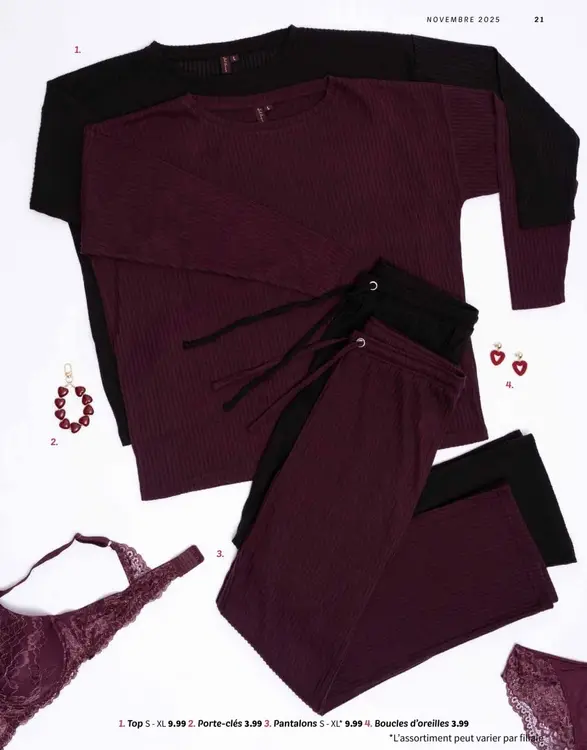 Offre: Top, porte-clés, pantalons ou boucles d'oreilles