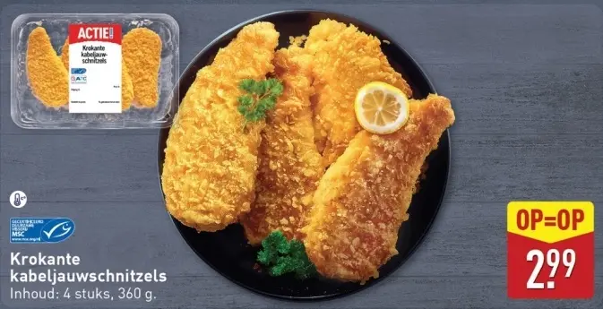 Aanbieding: Krokante kabeljauwschnitzels