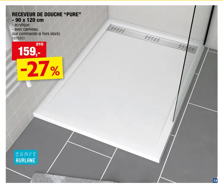 Offre: Aurlane Pure receveur de douche lineaire 90x120 cm blanc