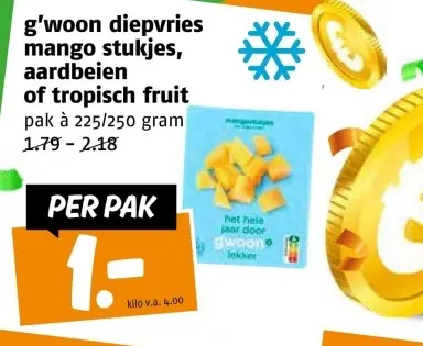 Aanbieding: diepvries mango stukjes, aardbeien of tropisch fruit