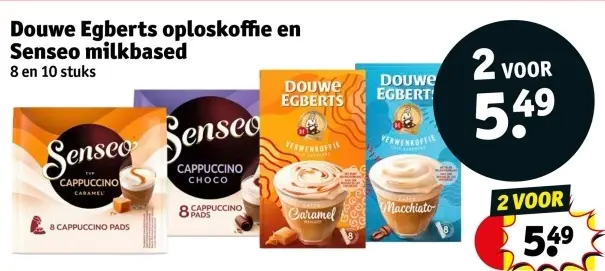 Aanbieding: Douwe Egberts oploskoffie en Senseo milkbased