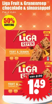 Aanbieding: Liga Fruit & Granenreep chocolade & sinaasappel