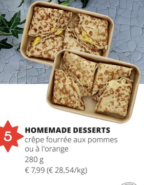 Offre: crêpe fourrée aux pommes ou à l'orange