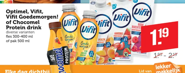 Aanbieding: Optimel, Vifit, Vifit Goedemorgen! of Chocomel protein drink