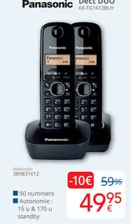 Aanbieding: Panasonic DECT DUO KX-TG1612BLH