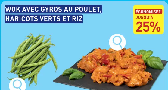 Offre: Wok avec gyros au poulet, haricots verts et riz