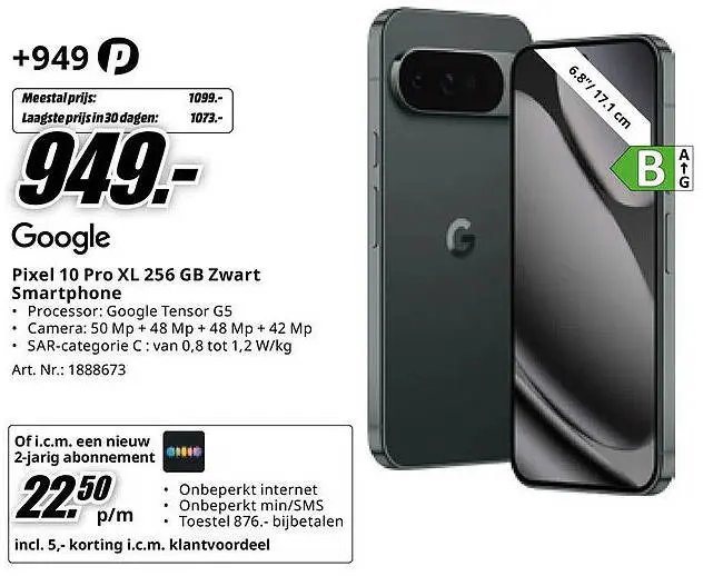 Aanbieding: Pixel 10 Pro XL 256 GB Zwart Smartphone