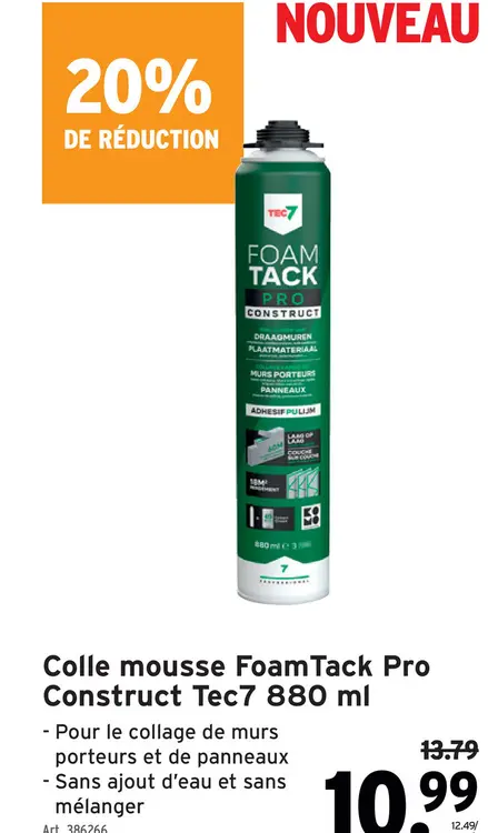 Offre: Colle mousse FoamTack Pro Construct Tec7