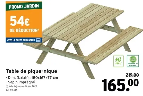 Offre: Table de pique-nique