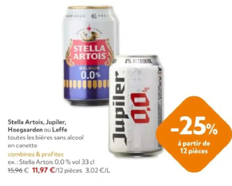 Offre: Stella Artois, Jupiler, Hoegaarden ou Leffe
