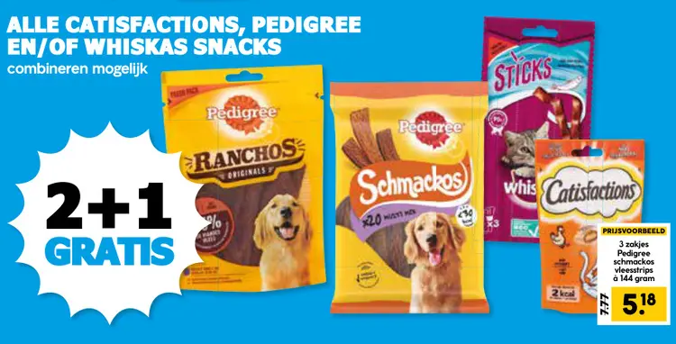 Aanbieding: Catisfactions, Pedigree en/of Whiskas snacks
