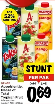 Aanbieding: Appelsientje, Maaza of Taksi Tropisch Fruit