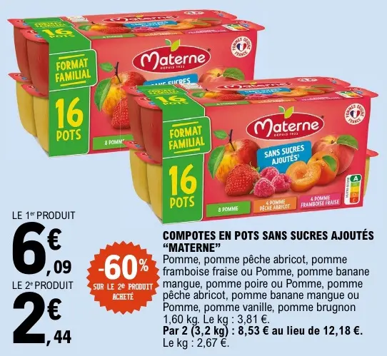 Promotie: Compotes en pots sans sucres ajoutés